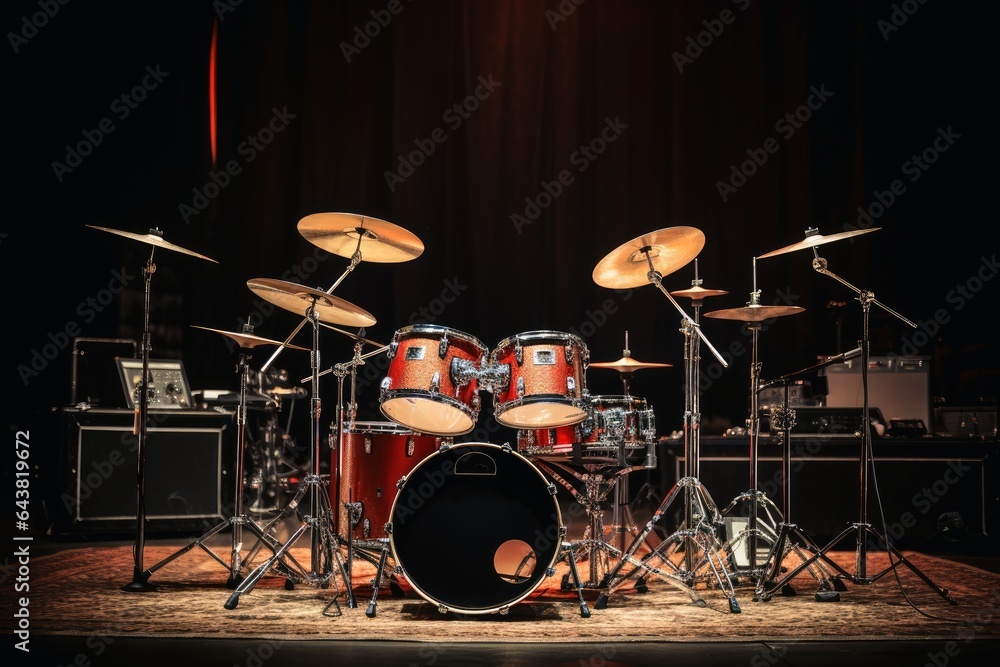 Fototapeta premium A professional drumkit on a stage.