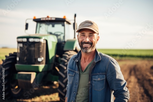 Smiling portrait of a happy middle aged caucasian farmer working and living of the land on a farm photo