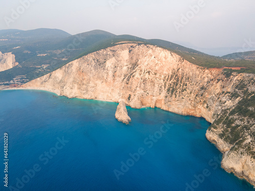 Aerial panoramic view of coastline of Lefkada, Greece