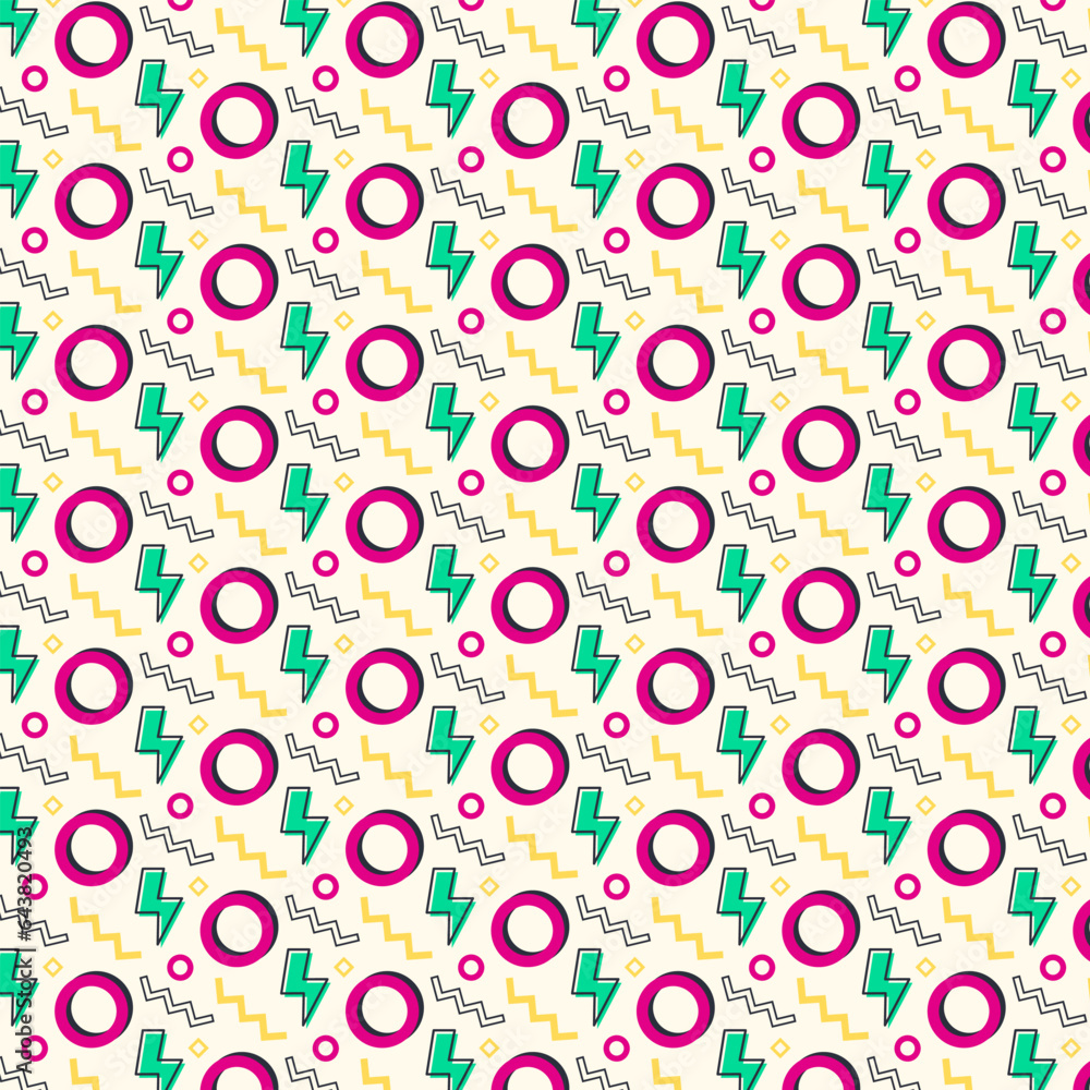 90s Abstract Pattern. Vector Illustration With Colorful Shapes