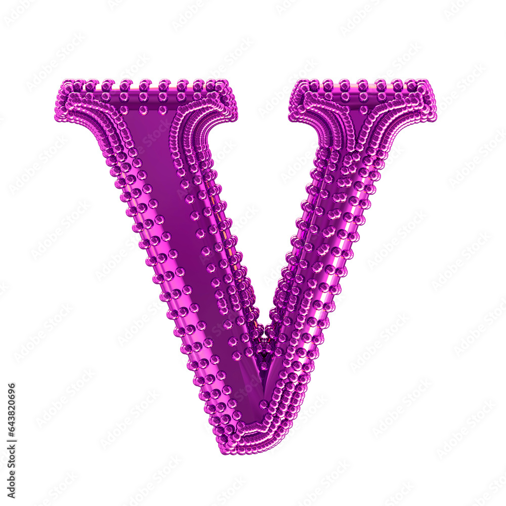 Small spheres on the purple symbol. letter v Small spheres on the purple symbol. letter v