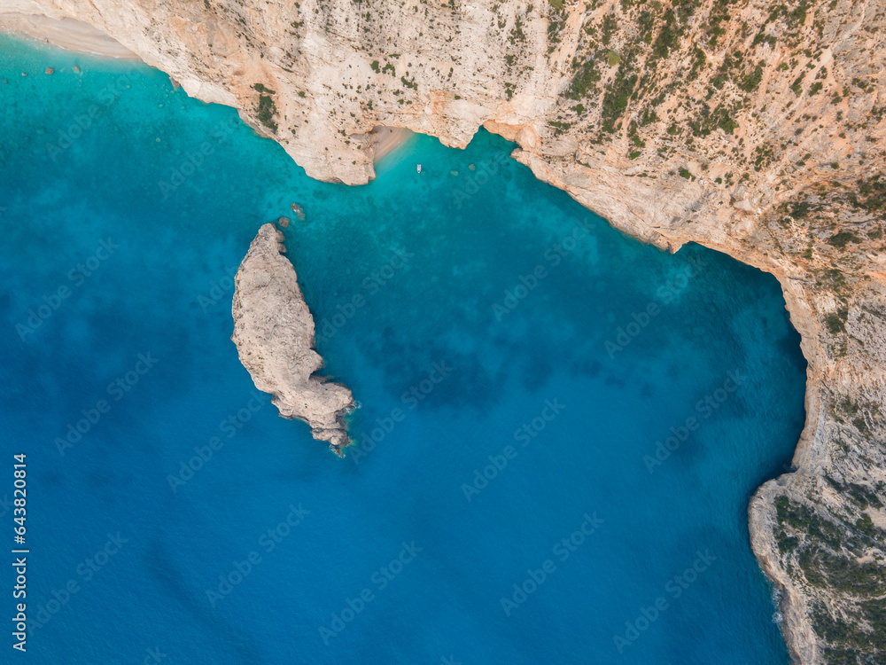 Aerial panoramic view of coastline of Lefkada, Greece