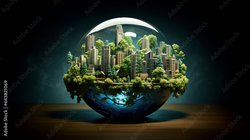 Globe Sculpted from Trees and Greenery, Green Urban Planet, Precisionist Cityscape, Renewable Energy - Generative AI Globe Sculpted from Trees and Greenery, Green Urban Planet, Precisionist Cityscape, Renewable Energy - Generative AI