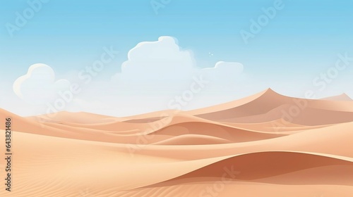 A vast desert landscape with sand dunes and a clear sky