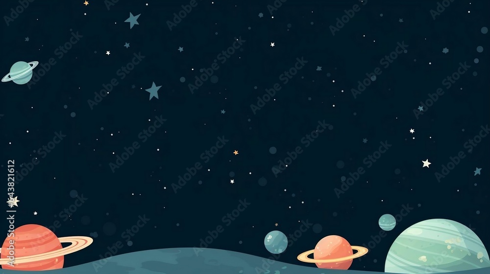 Naklejka premium An illustration of outer space with planets, stars, and a spaceship