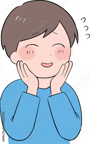 笑顔だけど少し恥ずかしそうにしている私服の若い男性(上半身)