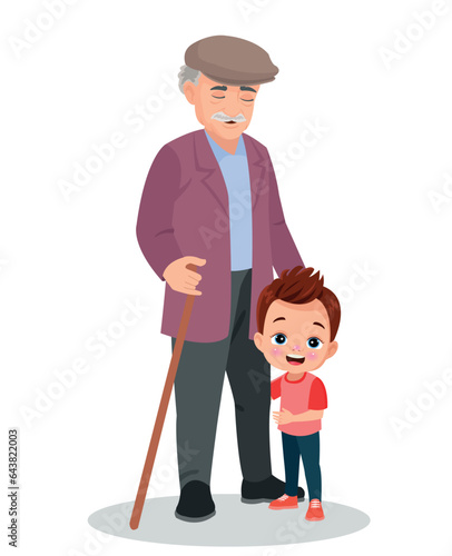 grandfather and grandson chatting together having fun vector illustration
