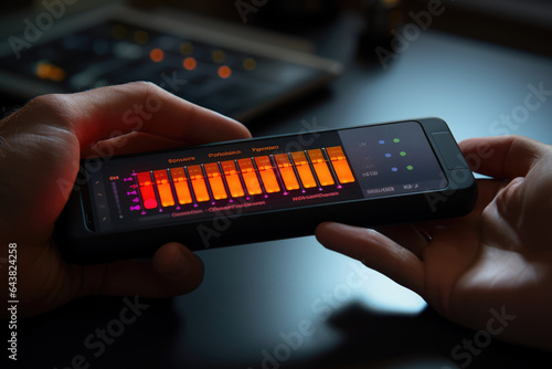 A close-up of a person's hand using a handheld spectrometer to analyze the composition of drugs. Generative Ai.