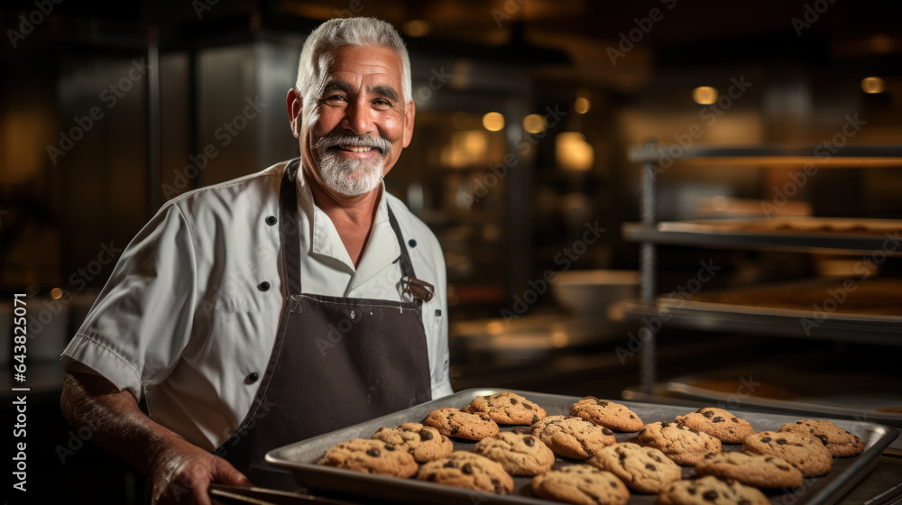Baker posing with freshly baked cookies