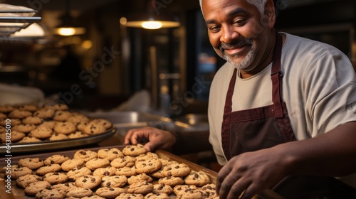 Baker posing with freshly baked cookies