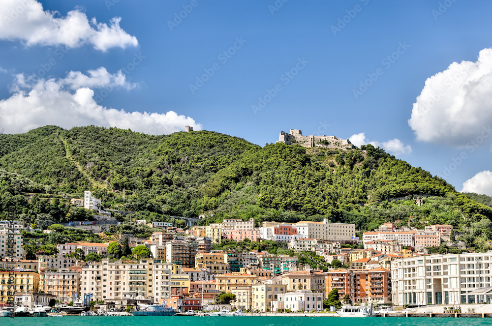 Amalfi Coast, Italy - July 27, 2023: Views of the shoreline and marina of Salerno
