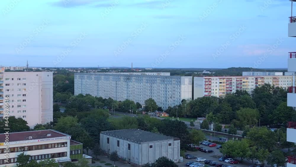 Stunning aerial top view flight drone Berlin city Housing estate Marzahn Germany