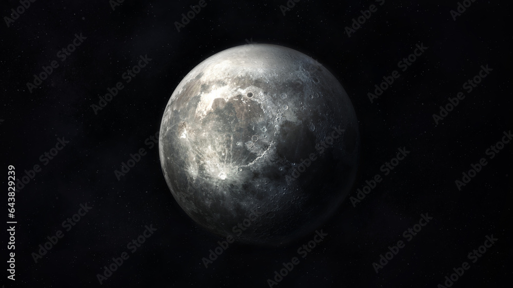 Obraz premium Detailed image of a dark gray moon in space.