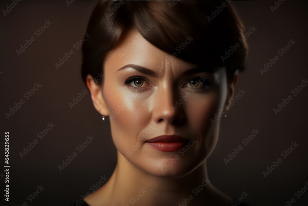 A beautiful serious woman facing the camera in a studio shoot. Generative AI_3. A beautiful serious woman facing the camera in a studio shoot. Generative AI_3.