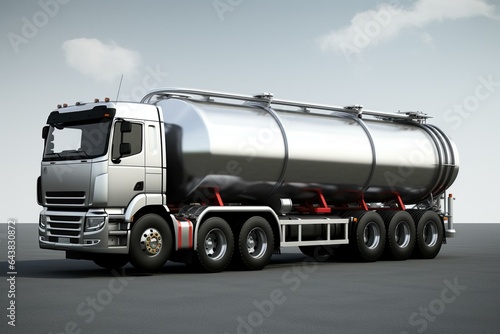 3D illustration of a fuel truck with an aluminum tanker. Generative AI