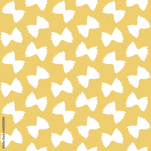 Vector seamless pattern of hand drawn macaroni pasta silhouette isolated on yellow background
