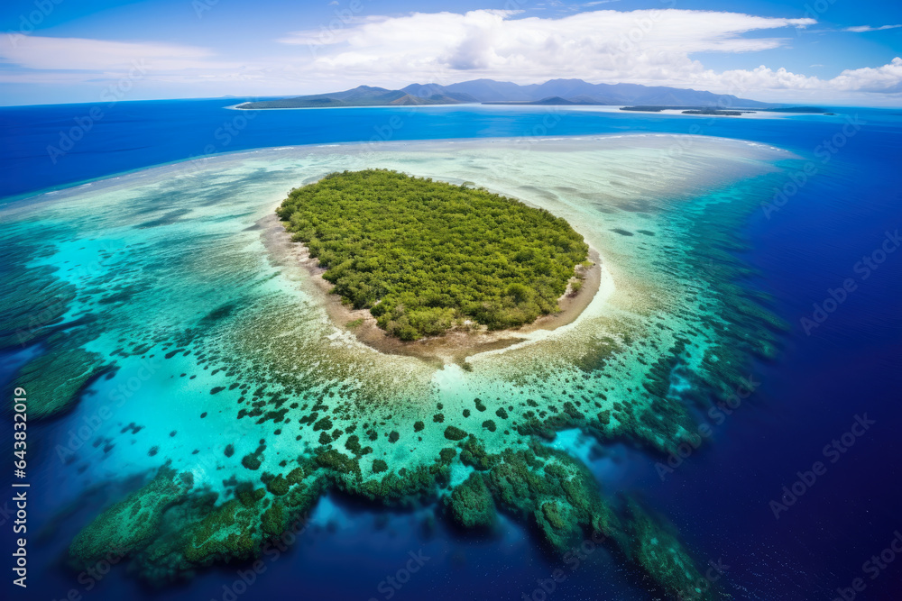 Enchanting Coral Atoll: Pristine Paradise with Flourishing Marine Life, Crystal Waters, and Vibrant Ecosystem