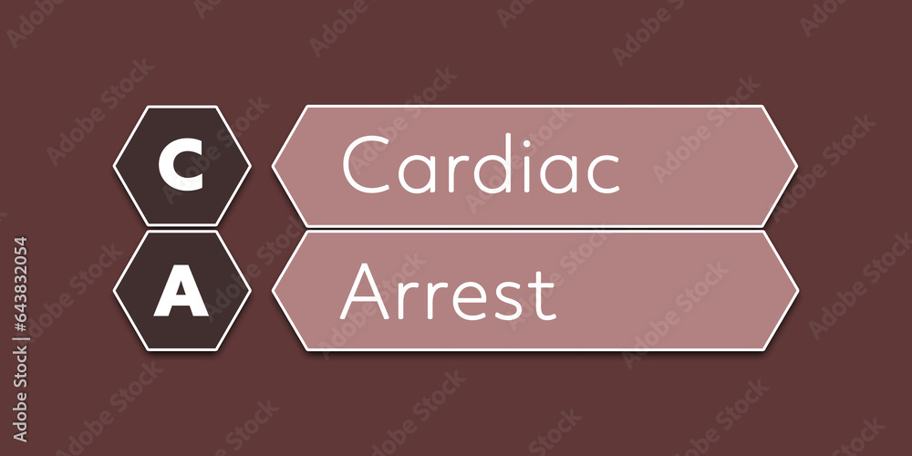 CA Cardiac Arrest. An Acronym Abbreviation of a common Medical term. Illustration isolated on red background CA Cardiac Arrest. An Acronym Abbreviation of a common Medical term. Illustration isolated on red background