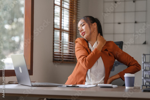 Free Download Businesswoman in formal suit and stress pain, including back pain, acne and other skin problems. - GFXLoad