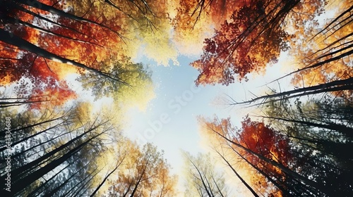 Vertical panorama vertorama of bright autumn forest. photo