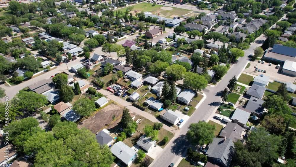 Aerial video of Sutherland neighborhood, Saskatoon, SK, Canada