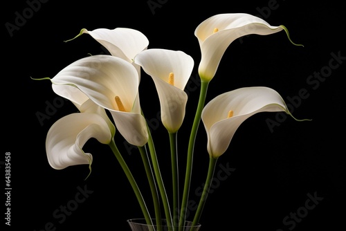 Gentle calla lilies against a plain background. Generative AI