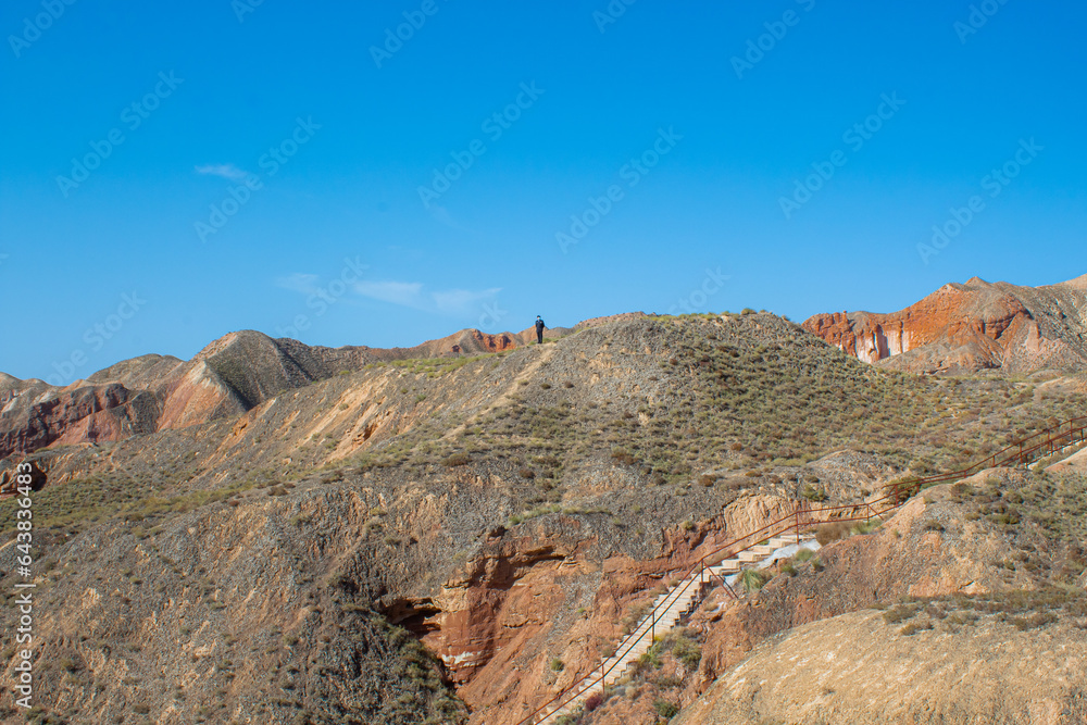 Fototapeta premium Rainbow mountain landscape at Binggou Danxia Scenic Area of Zhangye