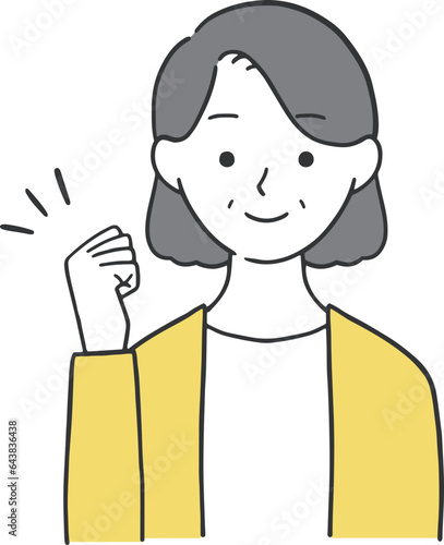 ガッツポーズをするおばあさんのイラスト