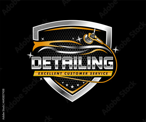 car detailing service logo emblem design template shiny car polish