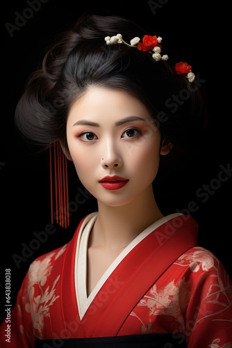 Portrait of fictional Japanese geisha. created with Generative AI technology