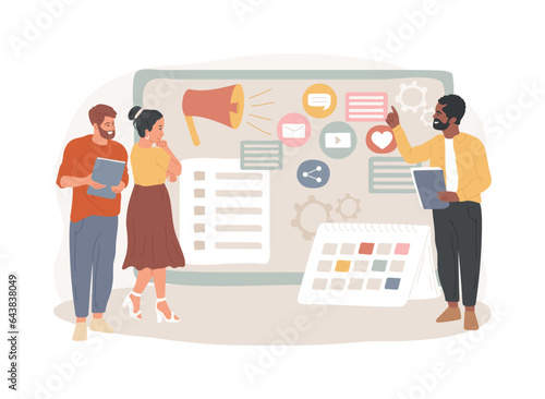 Media planning isolated concept vector illustration. Media representation control, reach your client, best plan for your brand, maximize engagements and ROI, run an advertisement vector concept.