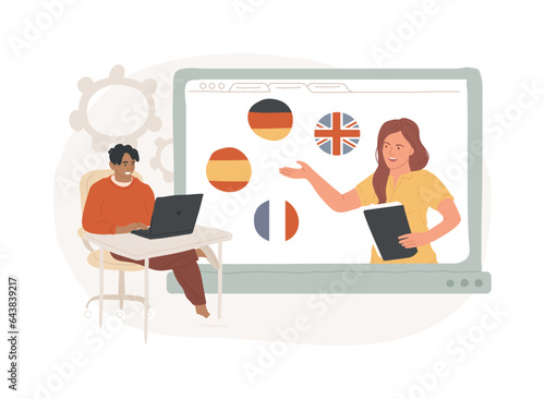 Online language school isolated concept vector illustration. Recorded digital class, online language tutor, live native speaker lesson, practical course, distance education vector concept.