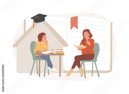 Home schooling isolated concept vector illustration. Private schooling curriculum, home education plan, homeschooling online tutor, primary school program, online pupil planner vector concept.