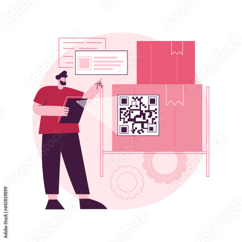 QR code abstract concept vector illustration. QR generator online, QR code reading, warehouse modern technology, automated inventory management systems, product information abstract metaphor.