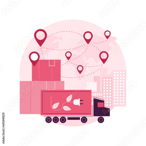 Electric trucks abstract concept vector illustration. Eco-friendly logistics, modern transportation, electric engine, battery powered truck, sustainable cargo delivery vehicle abstract metaphor.