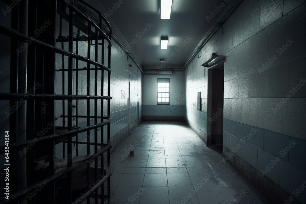 A brightly lit prison cell. Generative AI