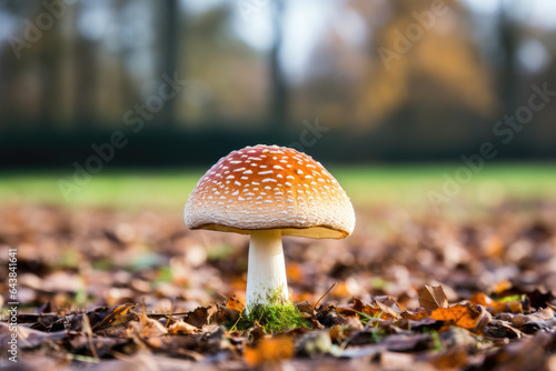 mushroom in the forest On autumn leaves