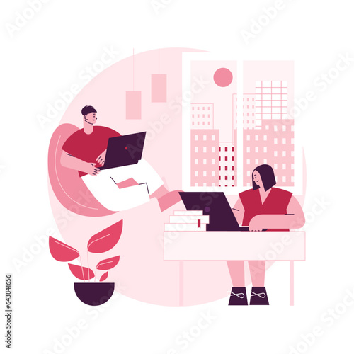 On-demand urban workspace abstract concept vector illustration. Coworking, client meeting room, business workspace, hourly rent, on-demand conference hall, urban office facility abstract metaphor.