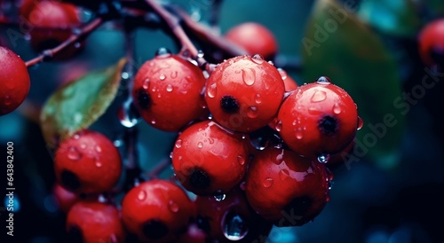 Branch with red berries frozen, generative ai.