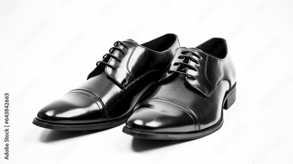 Generative AI : a new black mans shoes on a white background Generative AI : a new black mans shoes on a white background