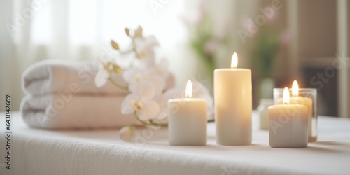 Generative AI   composition of spa candles and white towels