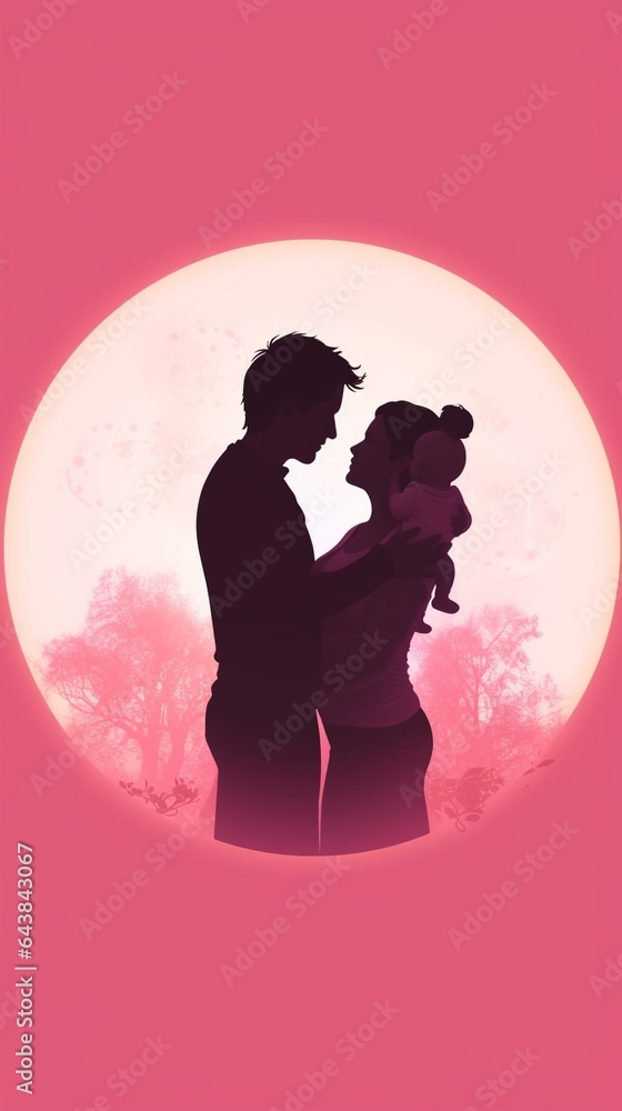 Generative AI : Happy family Silhouette of happy child kissing belly of pregnant mother Generative AI : Happy family Silhouette of happy child kissing belly of pregnant mother