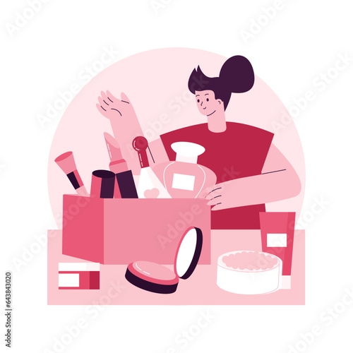 Beauty box abstract concept vector illustration. Subscription box, monthly gift delivery, beauty products, personalised cosmetics selection, membership, skin and hair care abstract metaphor.