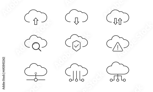 Cloud computing line icons, Database and online storage vector icon set