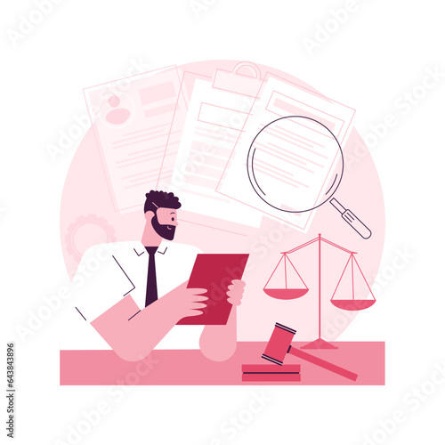 Legal research abstract concept vector illustration. Legal precedent, decision making, data collection, judge decision, statutes and regulations, jurisprudence, law dictionary abstract metaphor.