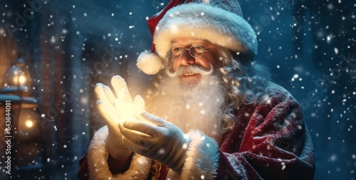 Santa Claus with festive light, generative ai. © inspiretta