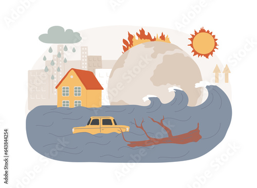 Sea level rise isolated concept vector illustration. World ocean rise report, global sea level data, water lifting cause, flood consequence, melting ice, environmental problem vector concept.