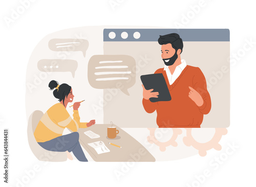 Online tutor isolated concept vector illustration. On demand homework, teacher online, home school, personal learning, video call, watch webinar, write notes, prepare for exam vector concept.