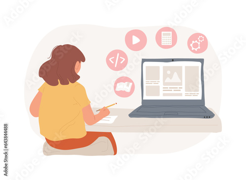 Digital learning isolated concept vector illustration. Digital distance education, elearning, flipped smart classroom, training courses, online teaching, video call, home office vector concept.