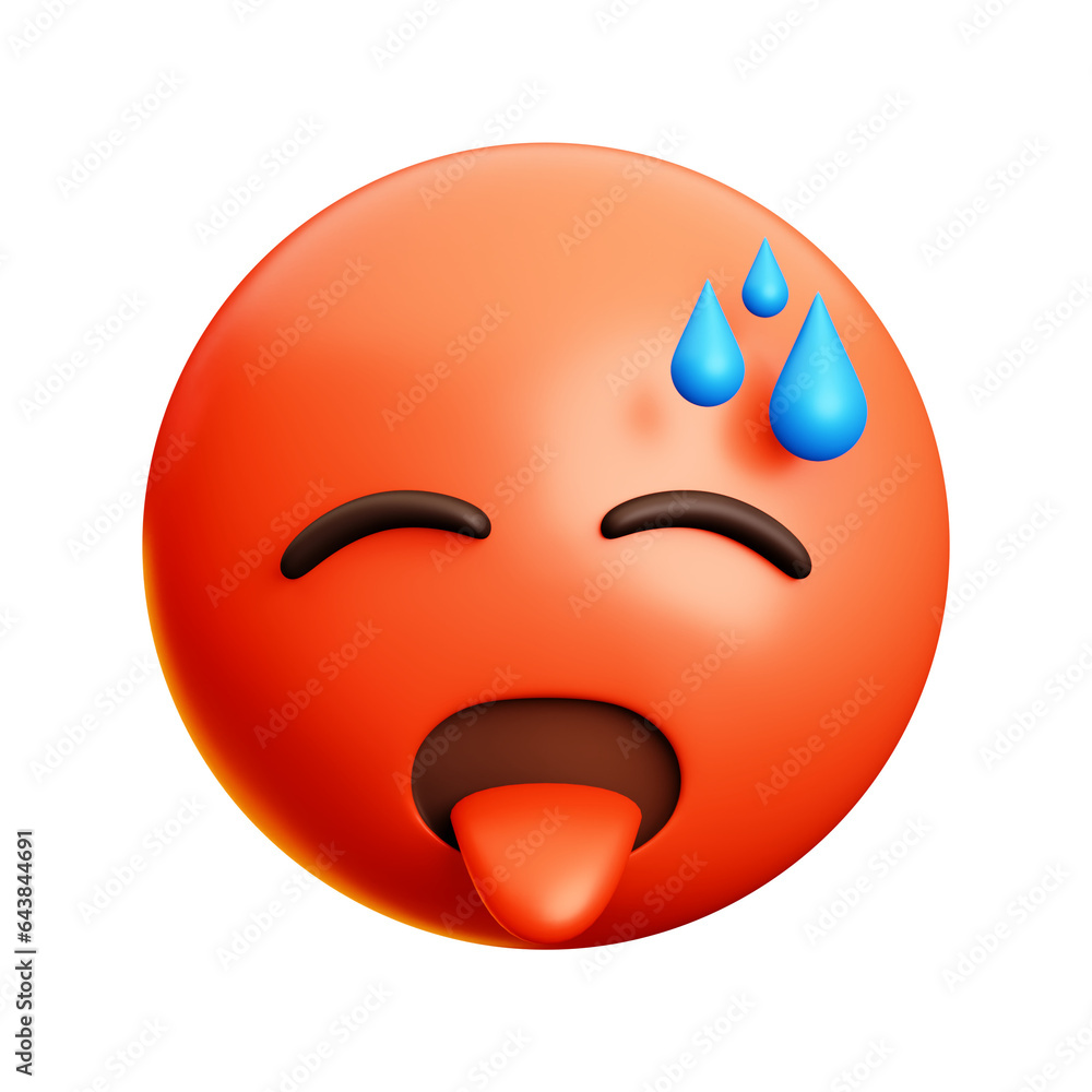 Fototapeta premium Hot, fever face emoji, 3d style emoticon